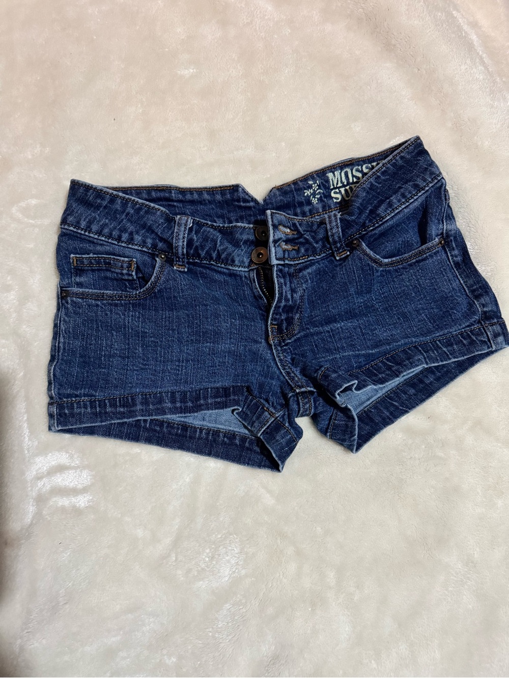Mossimo Supply Co. Dark Blue Denim Low-Rise Jean Shorts